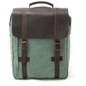 Рюкзак светло-зеленый с кожаным верхом